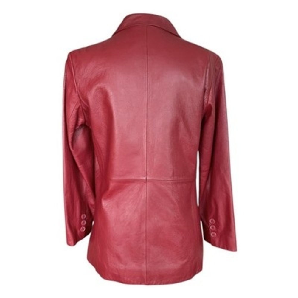 Preston York Red Lambskin Leather Jacket Button Front Trench Coat Women’s PM - Picture 6 of 7